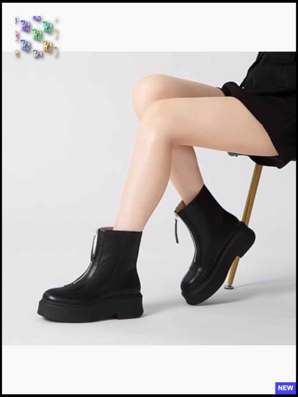Chunky Platform Ankle Boots with Front Zipper Round Toe Comfortable Low Heel - Picture 6 of 7